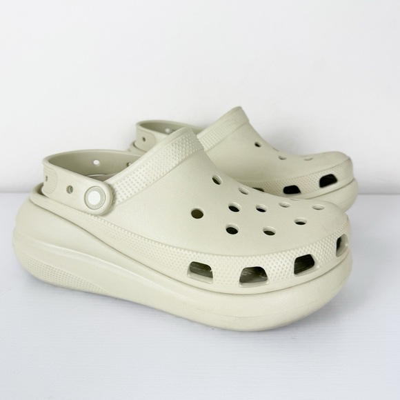 Crocs Bone White Platform Classic Crush Clogs - Picture 1 of 8